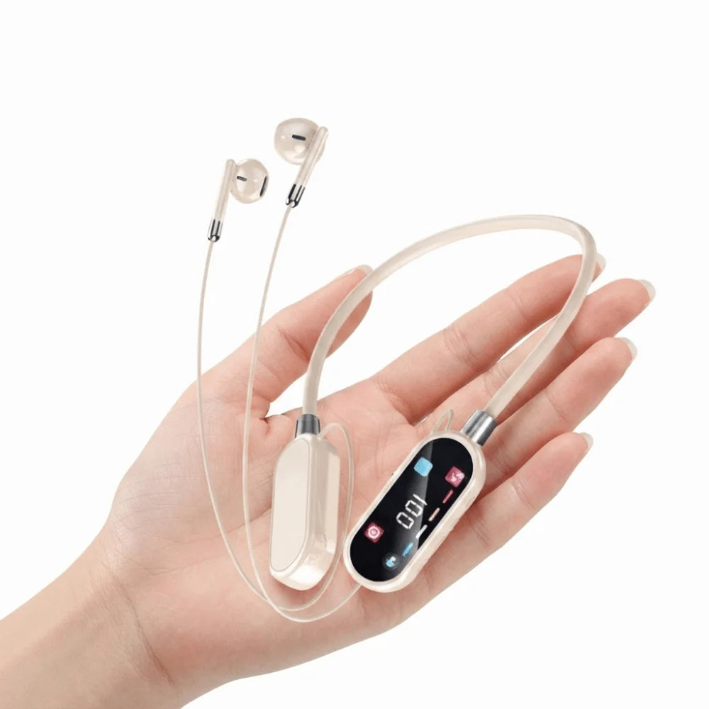 Wireless Wireless Earphones Long Battery Life HiFi Stereo Neckband Headphones HD Mic LED Display Screen Sports Headset