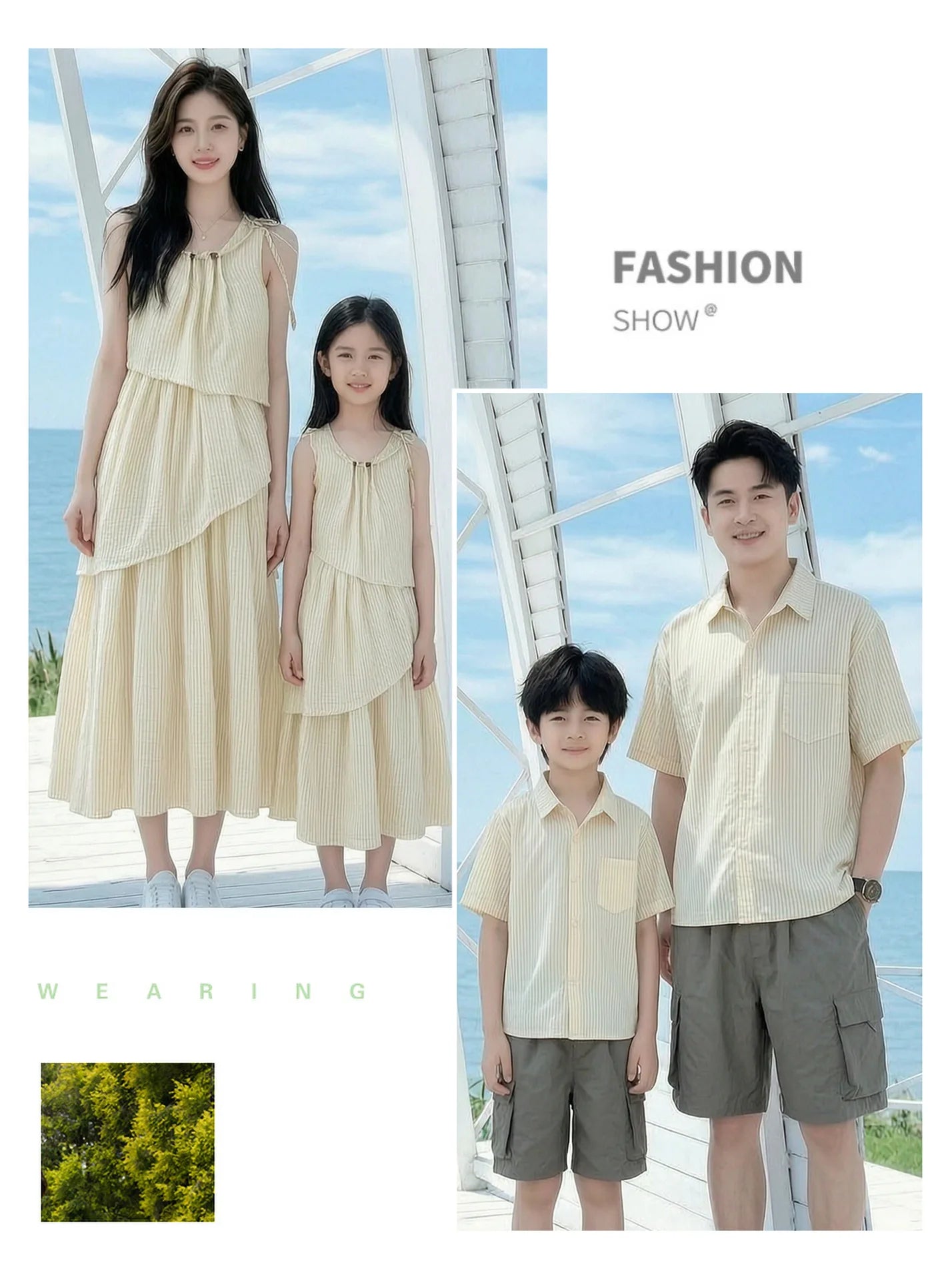 Mommy and Me Clothes Striped Print Family Matching Outfits Holiday Look Button Shirt Ruffles Dress Casual Clothing Set Beachwear