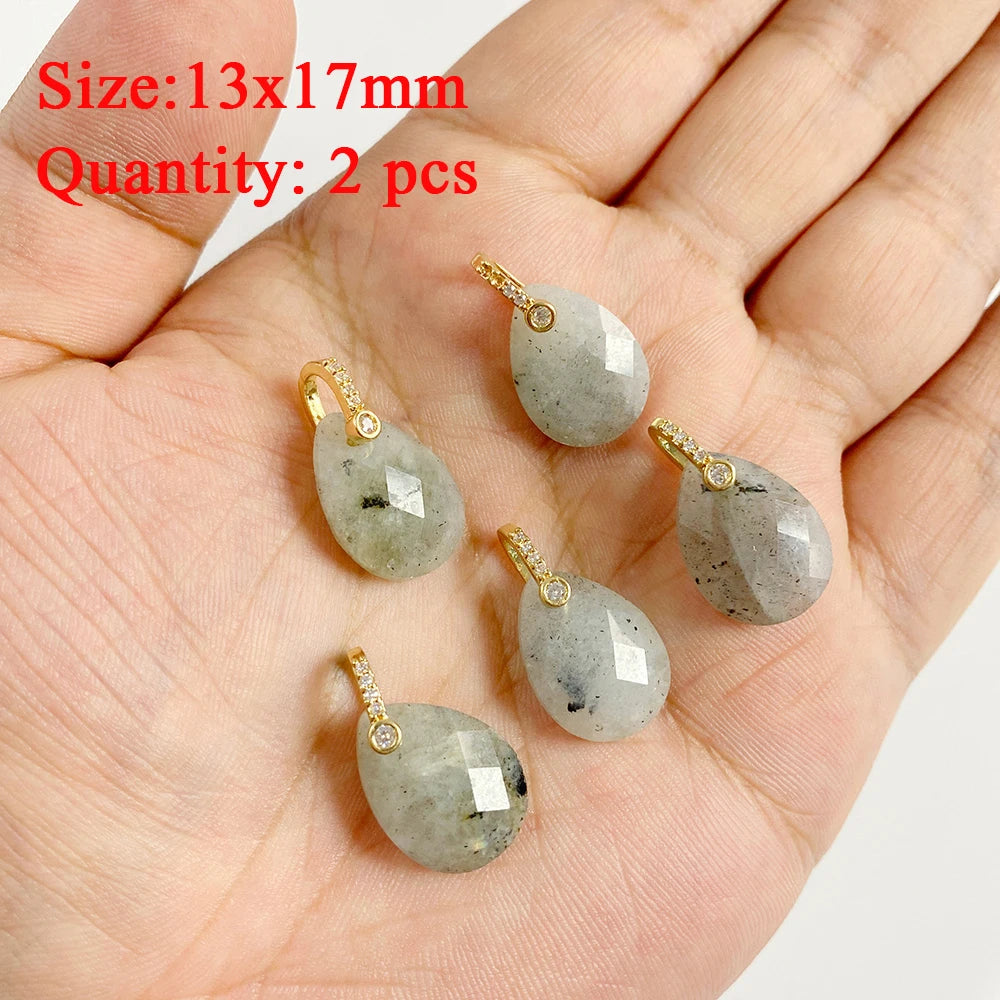 2PCS Natural Labradorite Stone Pendant - Irregular Jewelry Charm