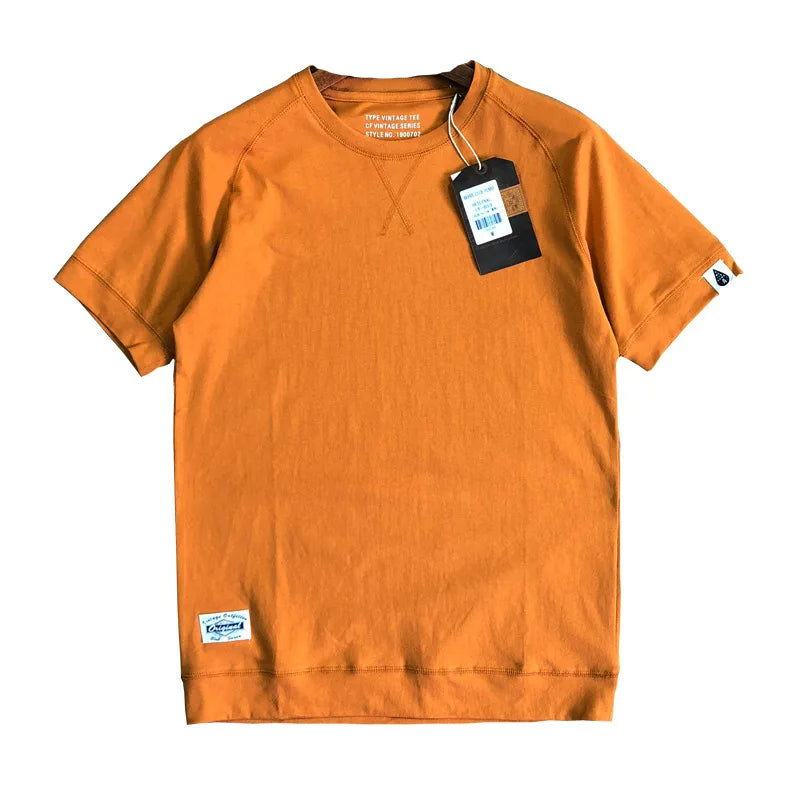220gsm Heavyweight 100% Cotton Raglan Sleeve T-shirt Men's Short Sleeve Japanese Retro Loose Round Neck Summer T-shirt Tees Tops