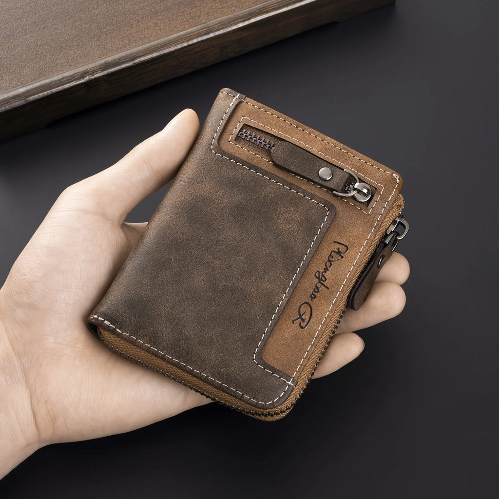 Men's Retro Short Wallet Multifunctional Fashion Zipper PU Leather Coin Purse High Quality Credit Card Holder Ideal Gift For Men