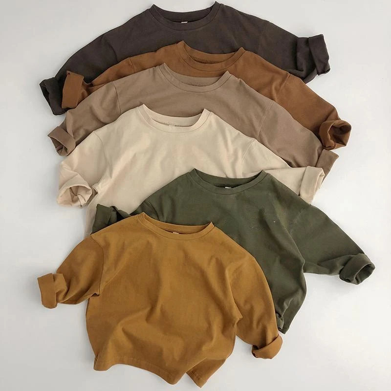 Autumn New Solid Color Children's Cotton T-shirt Long Sleeved Boys and Girls Top Fashion Children's Wear Baby T-shirt