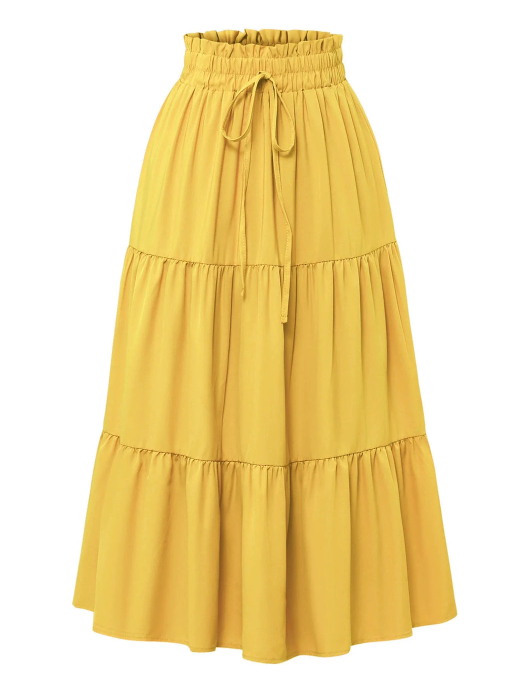 1PC Women's Summer Solid Color Bohemian A-line Midi Skirts 2026 New Female Vacation Casual Loose Faldas