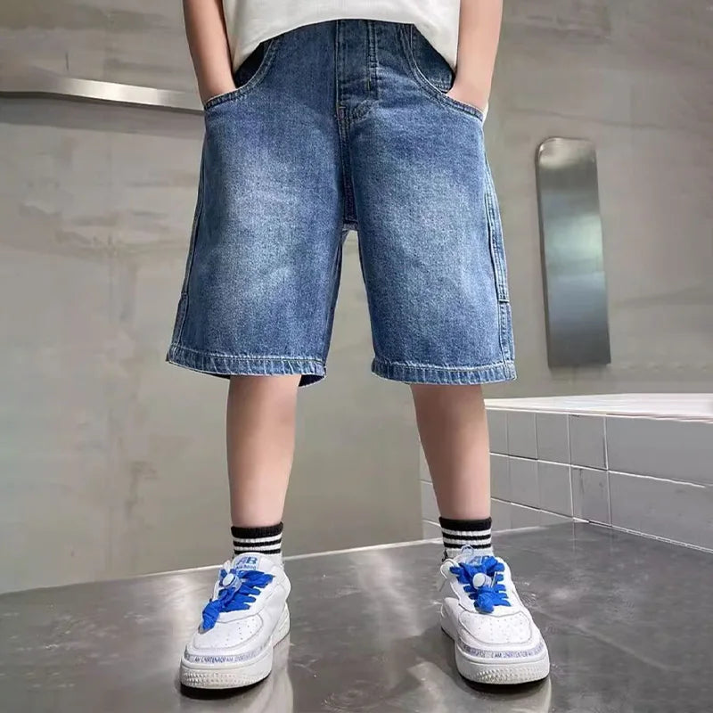 New Boys Summer Fashion Denim Shorts Kids Casual Loose Thin Knee-Length Trousers 3-12 Years Teenager Outdoor Five-point Pants