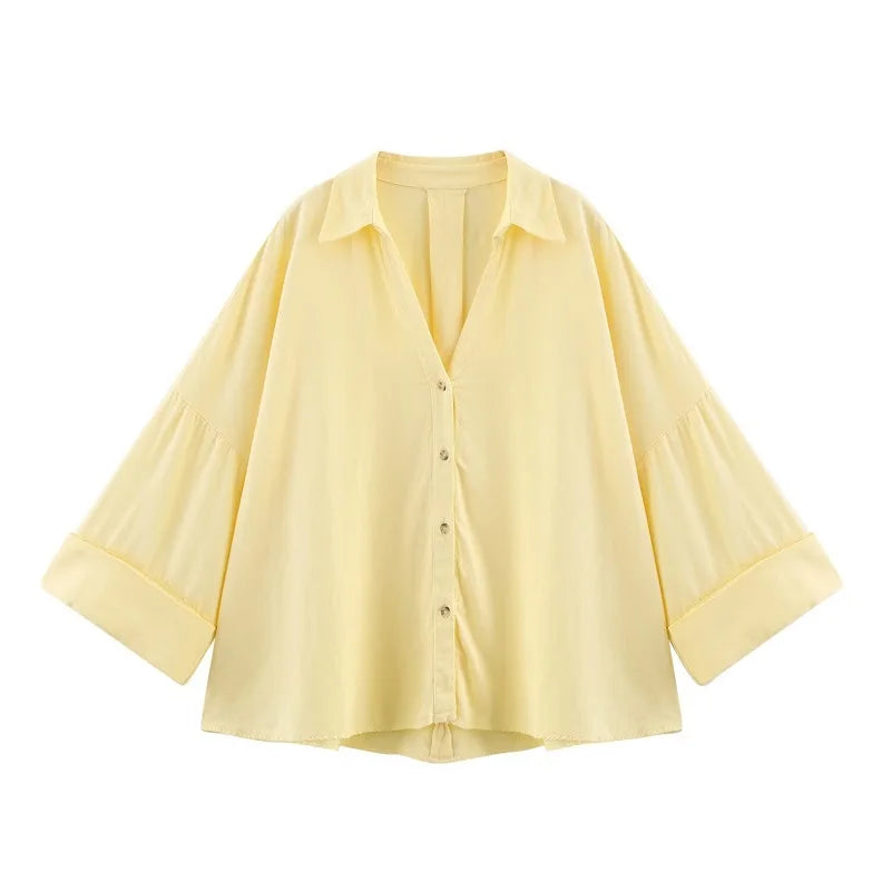 Striped Loose Button-Up Blouse | Women's Casual Summer Shirt