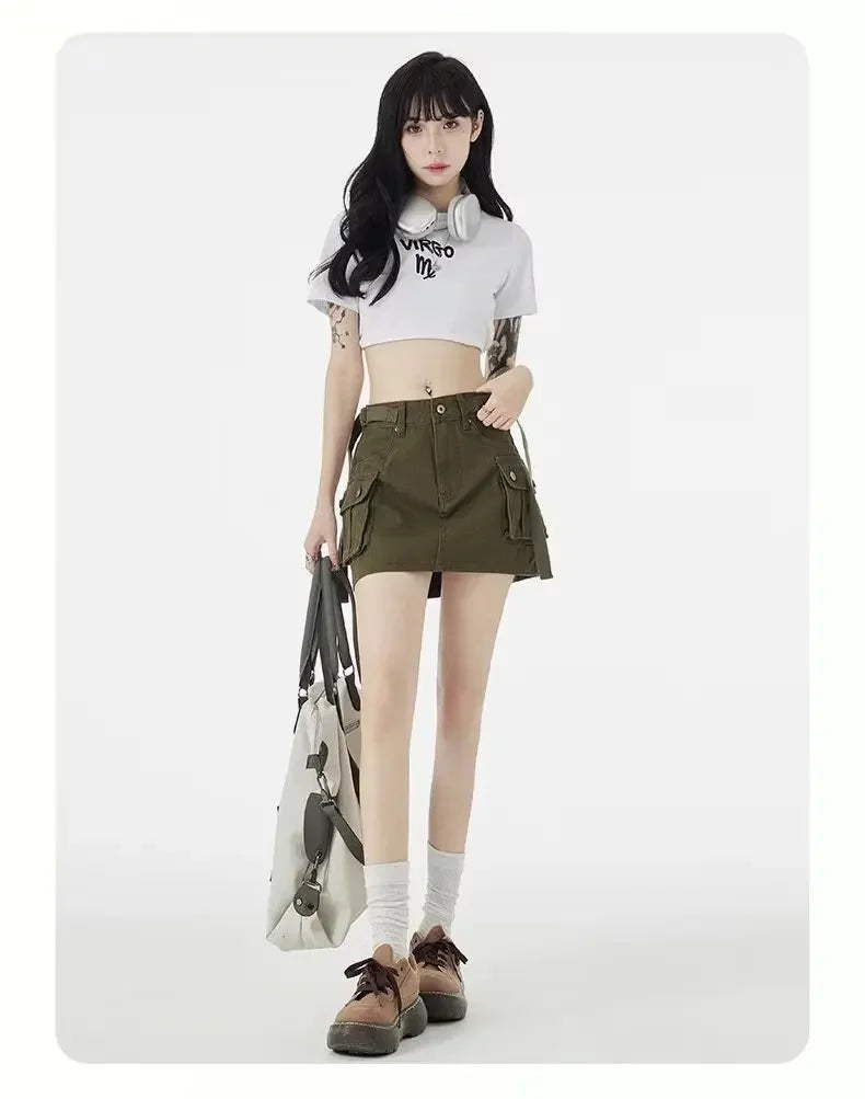 High-Waisted Mini Dress Denim Skirt Women's Summer Workwear A- Line Bodycon Skirt Trendy Semi-Pants Skirt