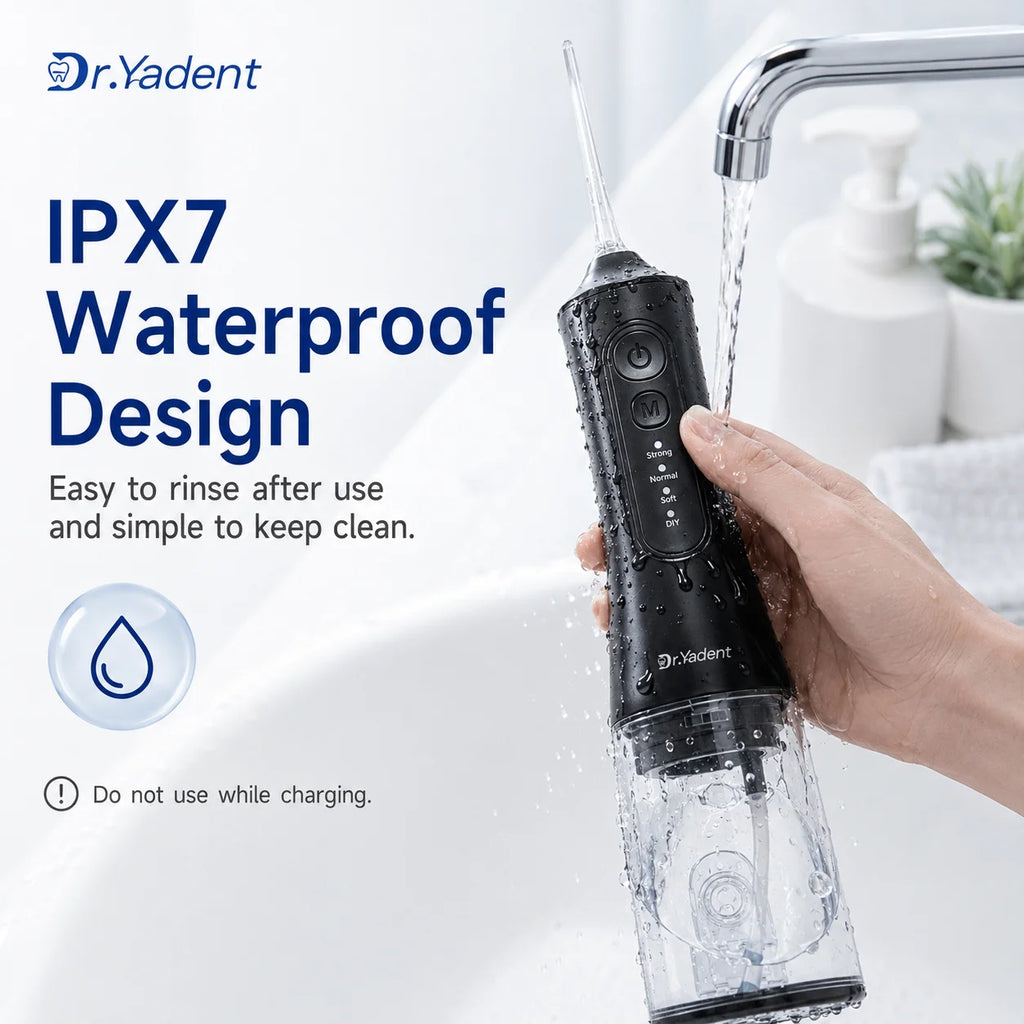 Dr.Yadent YD06 Irrigador Bucal Inalámbrico con Hilo Dental de Agua 300ML Chorro de Agua Portátil Carga Rápida USB-C 7 Boquillas 4 Modos IPX7 Impermeable