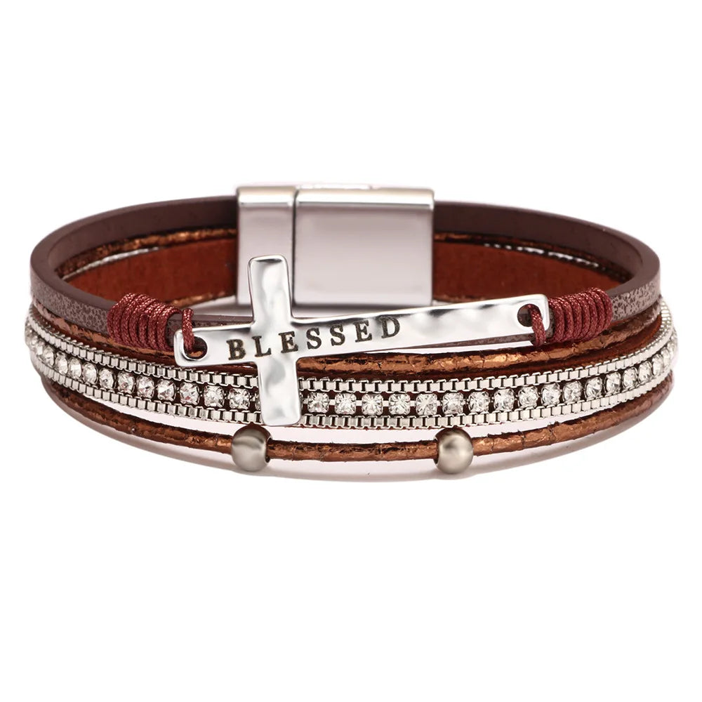Geometric Cross Bracelets Leather Bohemian Style Women'S Fashion Ol Light Luxury Bracelet Charm Jewelry
