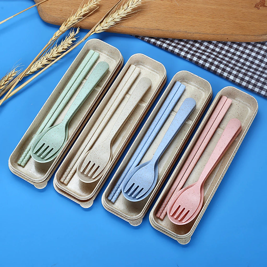 High Grade Wheat Straw Dinnerware Set Children's Unbreakable Dishes Tableware Fork Spoon Chopsticks Bowls Cup Dish Camping Set