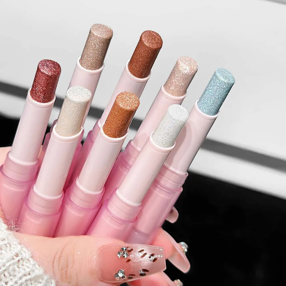 LUCKGO Jelly Eyeshadow Stick Eye Shadow Pen, Waterproof Sweatproof, Not Easy to Break, Pearlescent, Fine Shiny, Lazy Eyeshadow