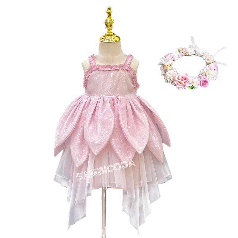 Girls Fairy Princess Dress Set | Petal Skirt & Headgear Costume