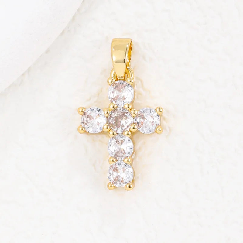 Collar de piedra natal para mujer con colgante de cruz de circonitas chapado en oro de 18 quilates, regalo elegante y atemporal