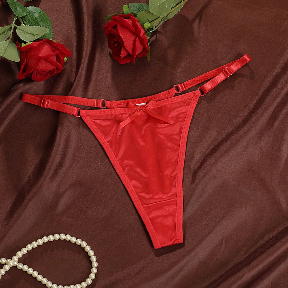 Sexy Satin Adjustable Girls G-Strings Pants Comfort Low Rise Bow Briefs Underwear Seamless Thong for Women Женские Трусы