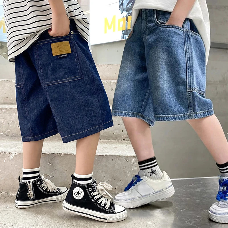 New Boys Summer Fashion Denim Shorts Kids Casual Loose Thin Knee-Length Trousers 3-12 Years Teenager Outdoor Five-point Pants