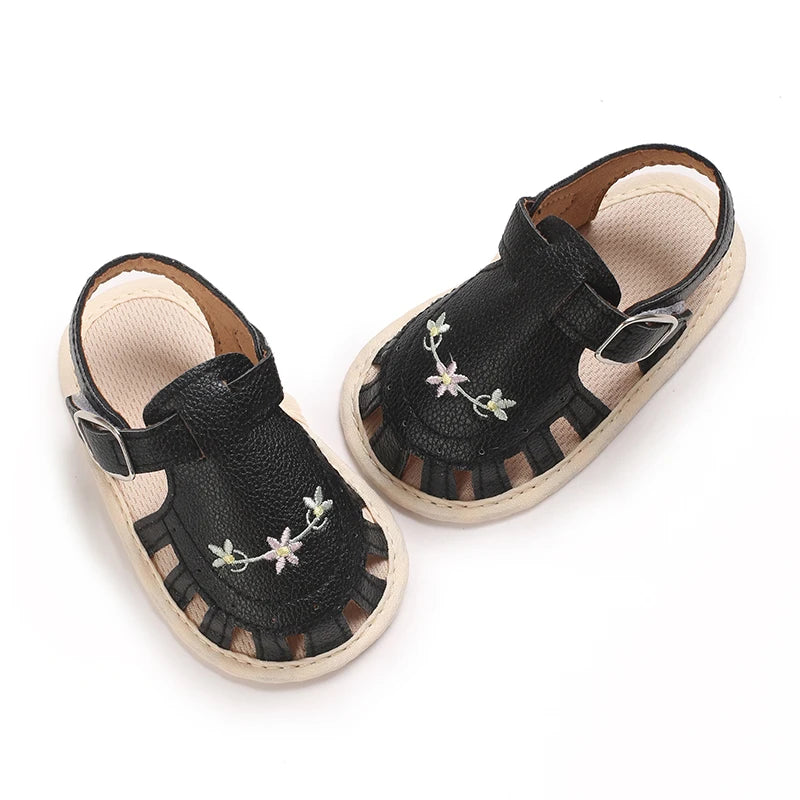 Infant Baby Girls Beach Sandals Flats and Soft Sole Non-slip Flower Princess Wedding Dress Walking Shoes for Newborn Baby