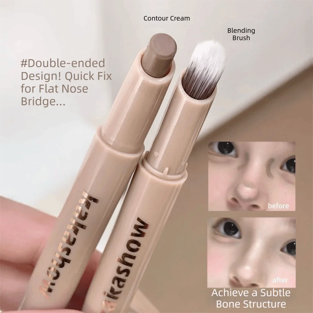 Long Lasting 3D Contouring Pen Waterproof Cream-Textured Facial Contour Stick 2in1 Design With Brush Nose Shadow Contour Pen