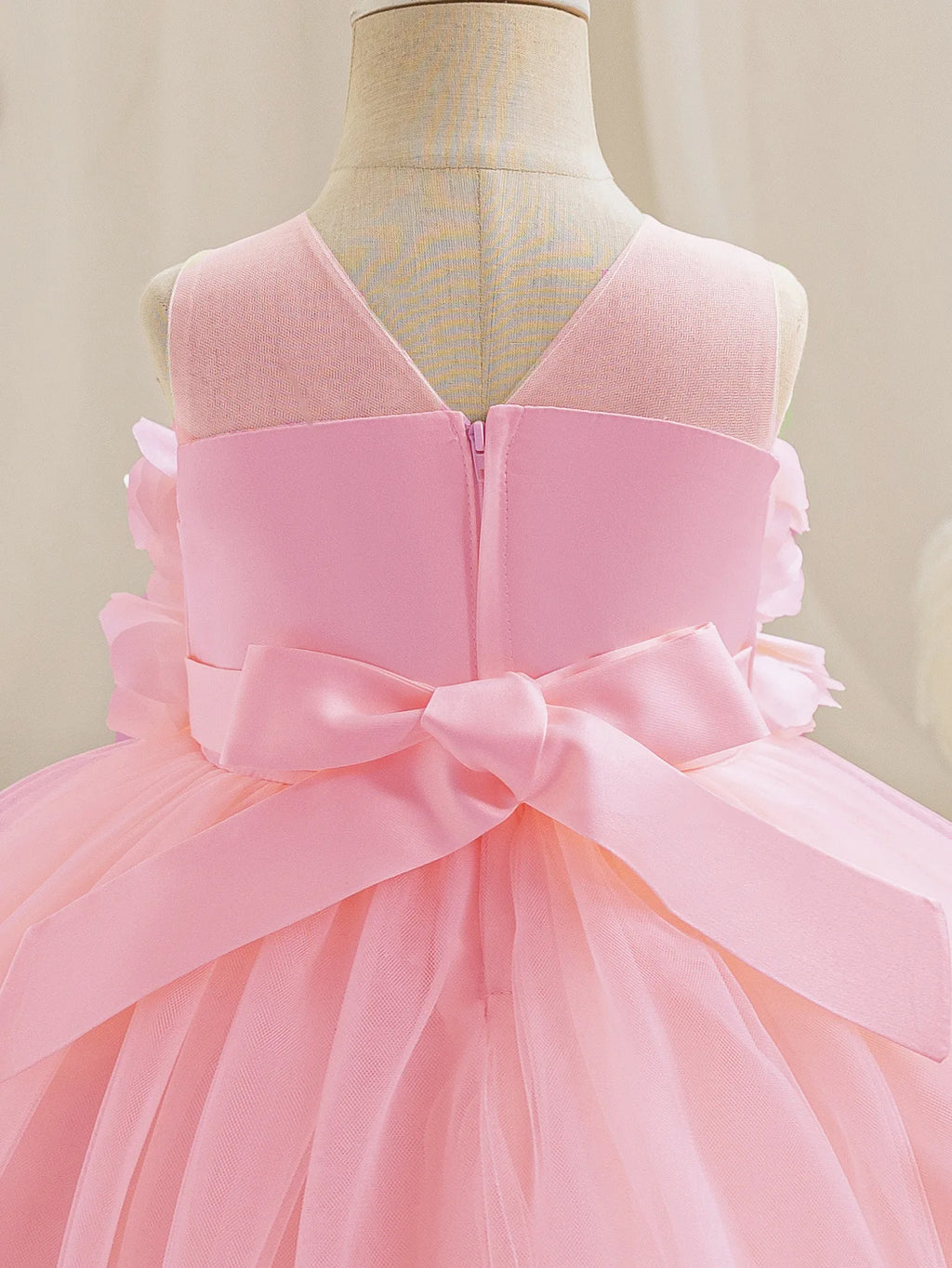 HETISO Summer Children Girls Petals Princess Dress Kids Flower Mesh Costumes Gown for New Year Holiday Party 3-10 Years