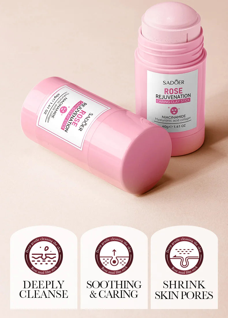 SADOER Green Tea Rose Mud Face Mask Stick Clay Facial Masks Moisturizing Remove Blackhead Anti-aging Facial Cleansing Mud Masks