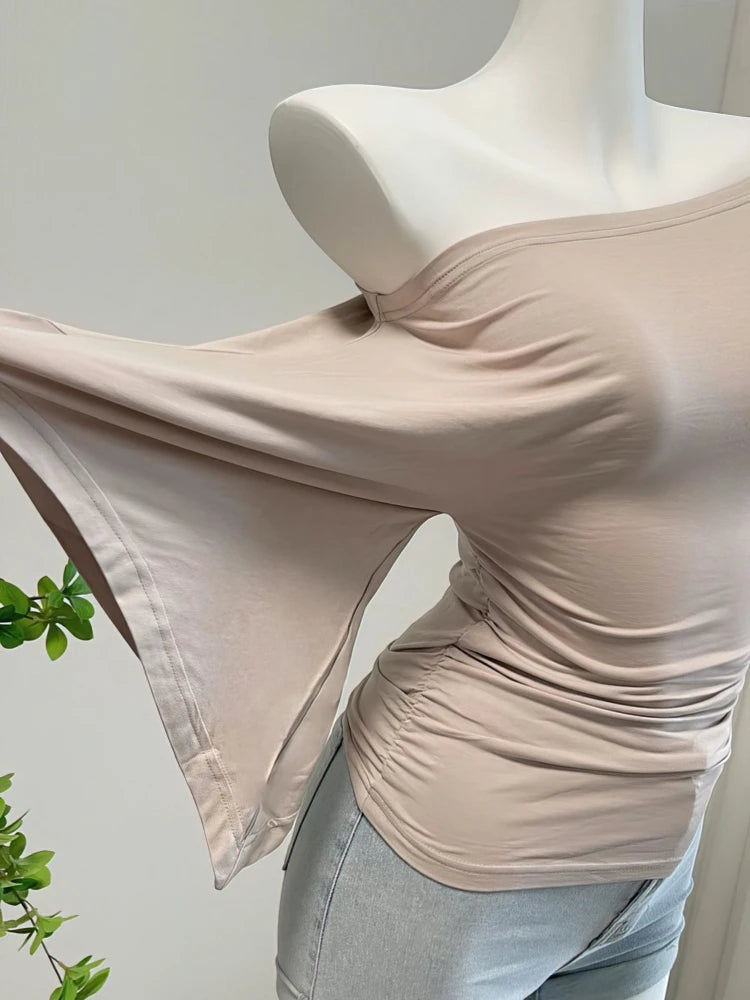 Sexy Summer Off Shoulder T shirt Women Elegant Batwing Short sleeve Cowl Neck Tops Korean Chic Tight Tshirt Lady Tees 2025 New