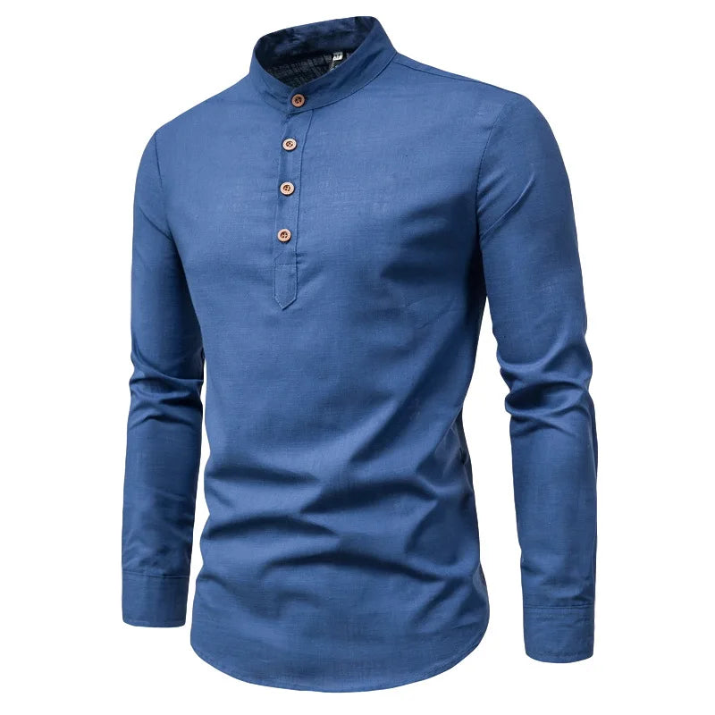 YOUONGWEAR Men's Cotton Linen Long-Sleeve Shirt - Oversized Casual