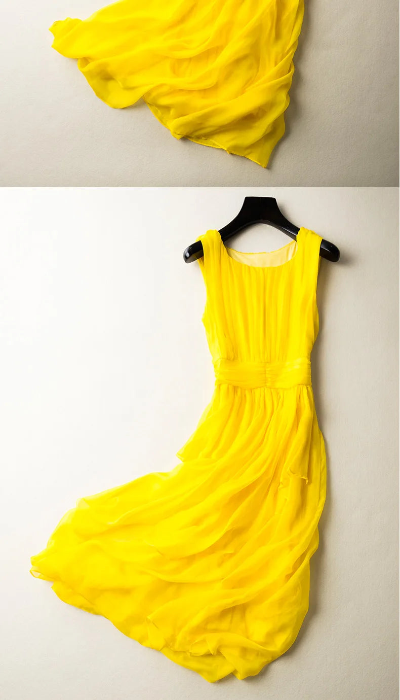 100% Mulberry Silk Dress Slim Silk Dress 2024 Summer Women's Clothing Super Fairy Beach Dresses Long Elegant Dresses For Women