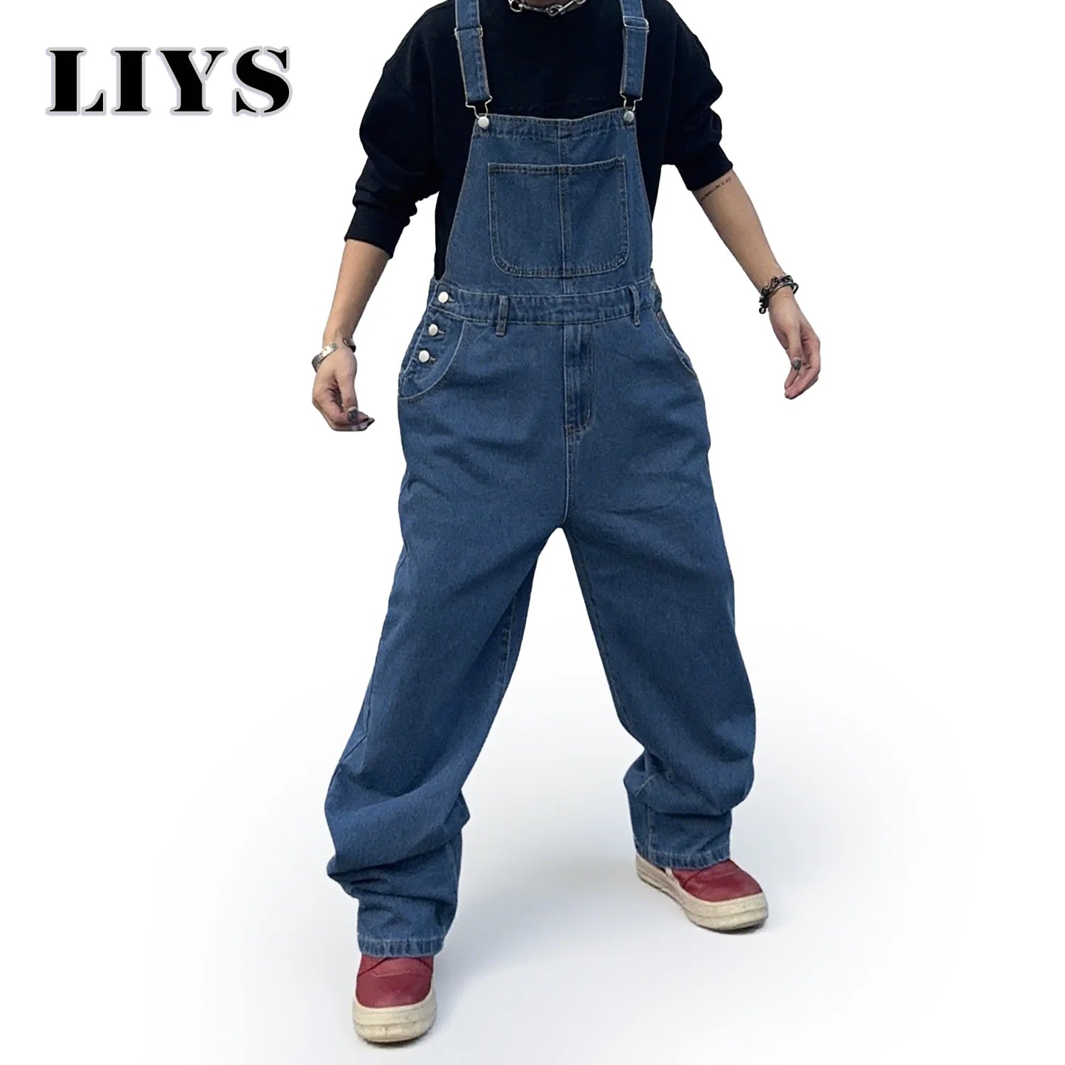 Overalls For Men Denim Suspenders Baggy Jeans Men'S Street Casual Solid Mid Waist Loose Washed Jumpsuits Length Tracksuit