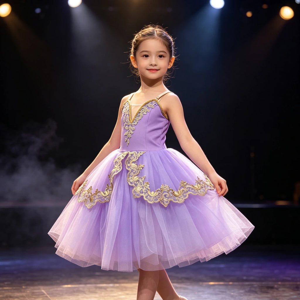 Adults Children Embroidery Gauze Lyrical Contemporary Dance Costume Group Party Stage Tutu Adult Kids Competition Dance Clothes