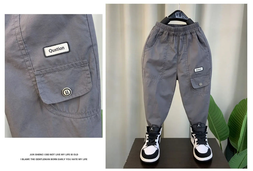 New Spring Autumn Fashion Boys Pants Loose And Comfortable Design Sport Overalls Cargo Trousers For 2-10 Years Old Kids