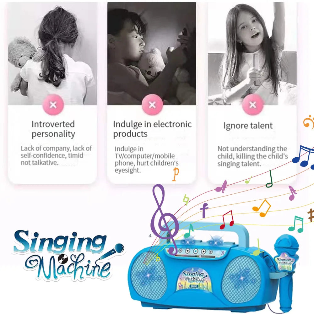 Music Instrument Microphone Karaoke Machine with Light Indoor Outdoor Travel Educational Toy Gifts for Kids Girls Children Toy