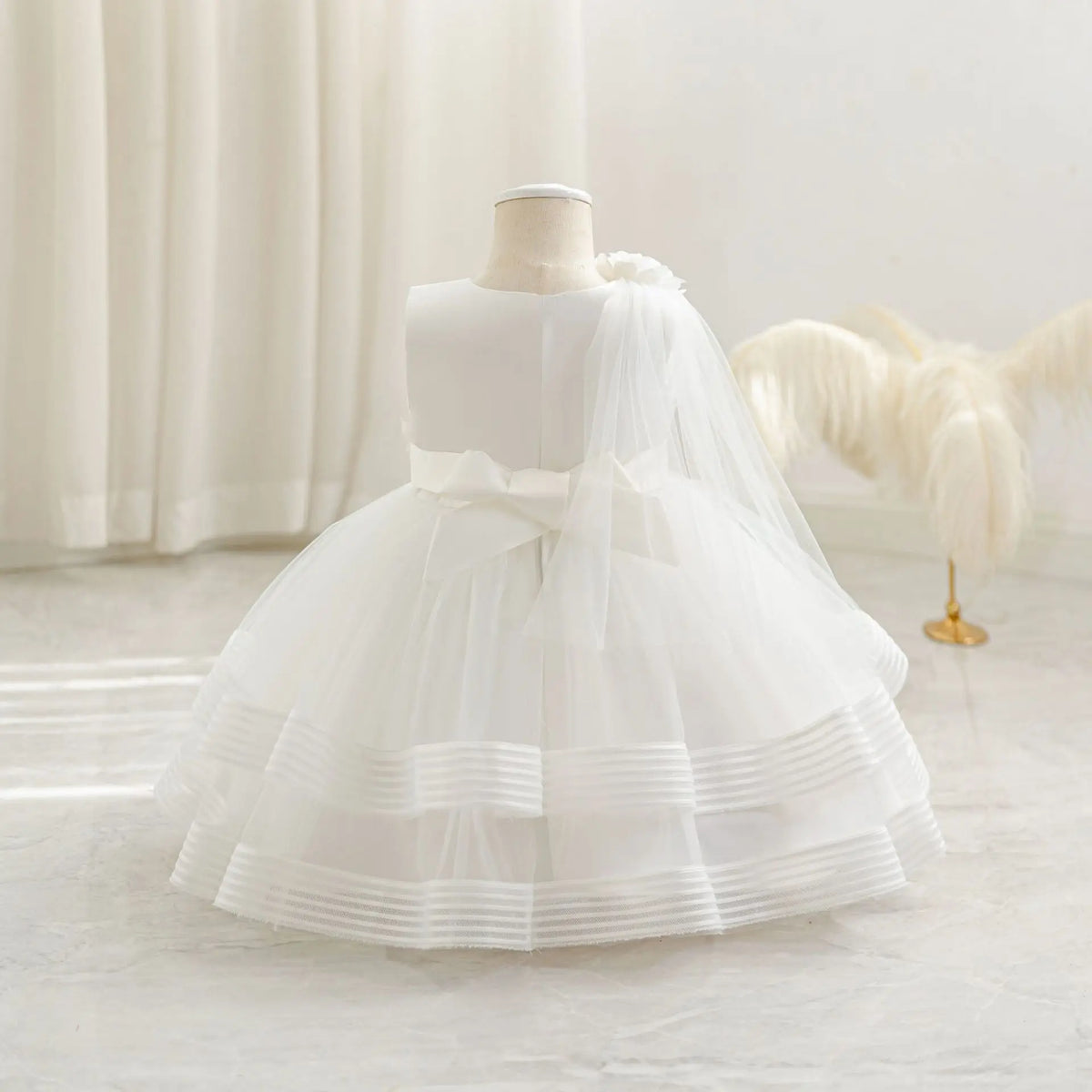 HETISO Flower Wedding Party Dress for Girls Baby Holiday Layered Tulle Ball Gown Toddler Kids Beaded Costume 6M-4 Years