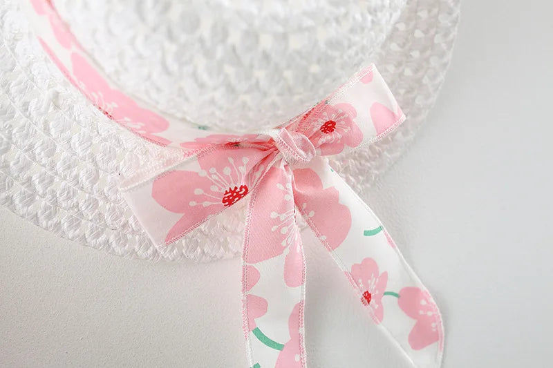 Summer cotton Floral Sling girls Dress  Big Bow Baby sunDress Children Sleeveless Clothes With Hat 0 2 3 1 years Princess Dress