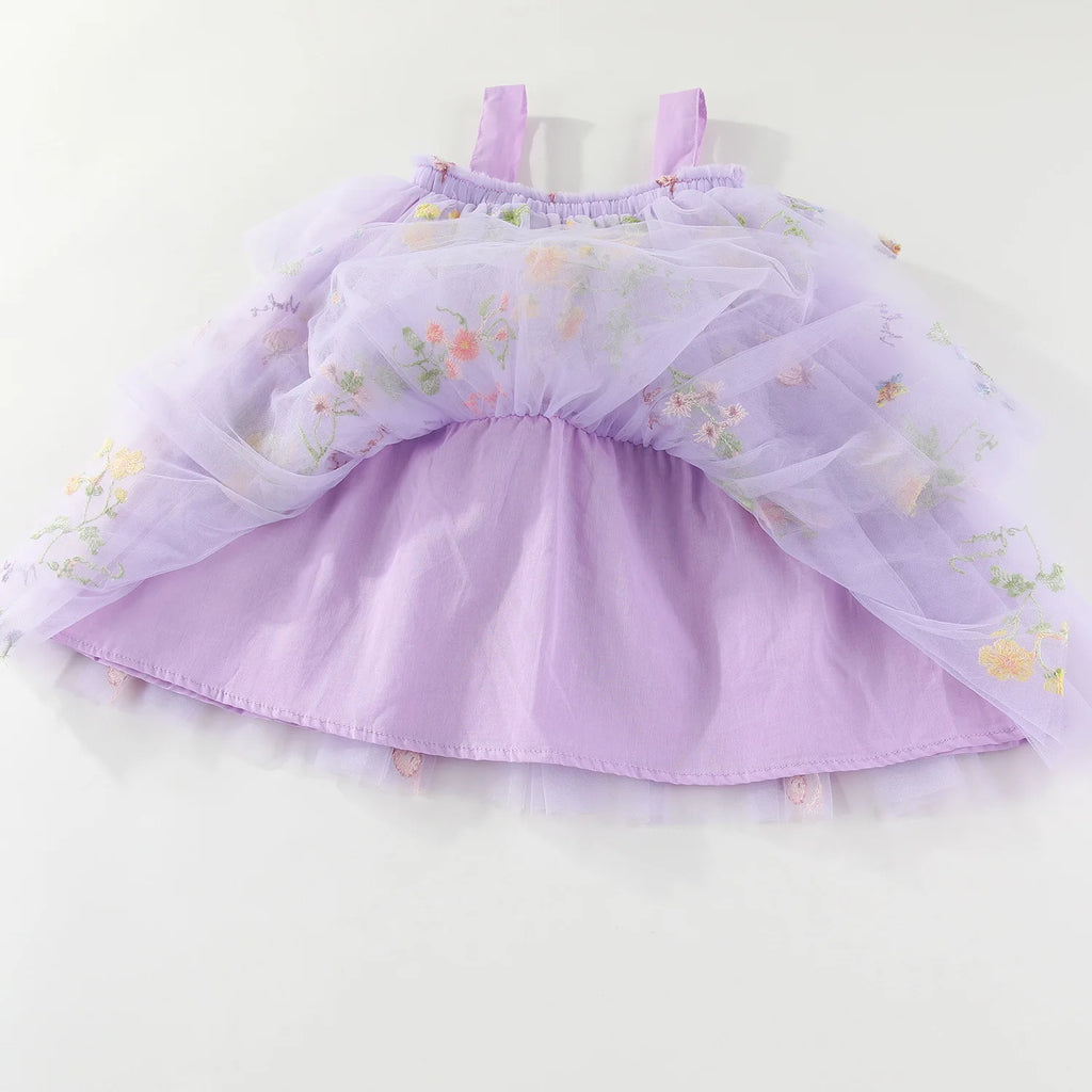 Summer Kids Clothes Girls Floral Embroidery Mesh Dress 1-5Y Children Spaghetti Strap Princess Tutu Dress Beach Wear