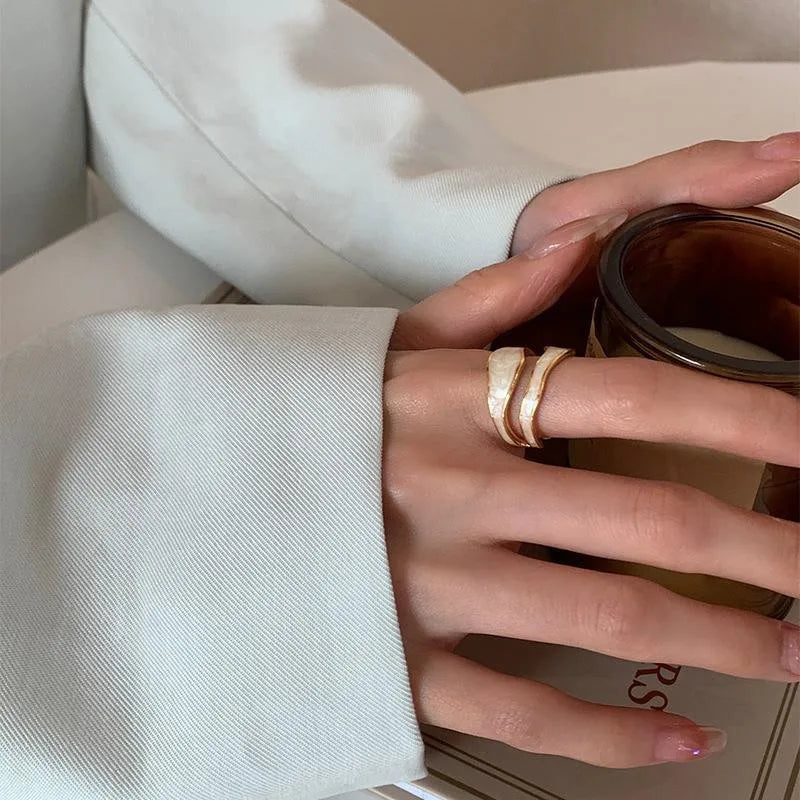 Retro Gold Color Double Oil Drip Open Rings For Women'S Luxury Irregular Adjustable Finger Ring 2023 New Trendy Wedding Jewelry