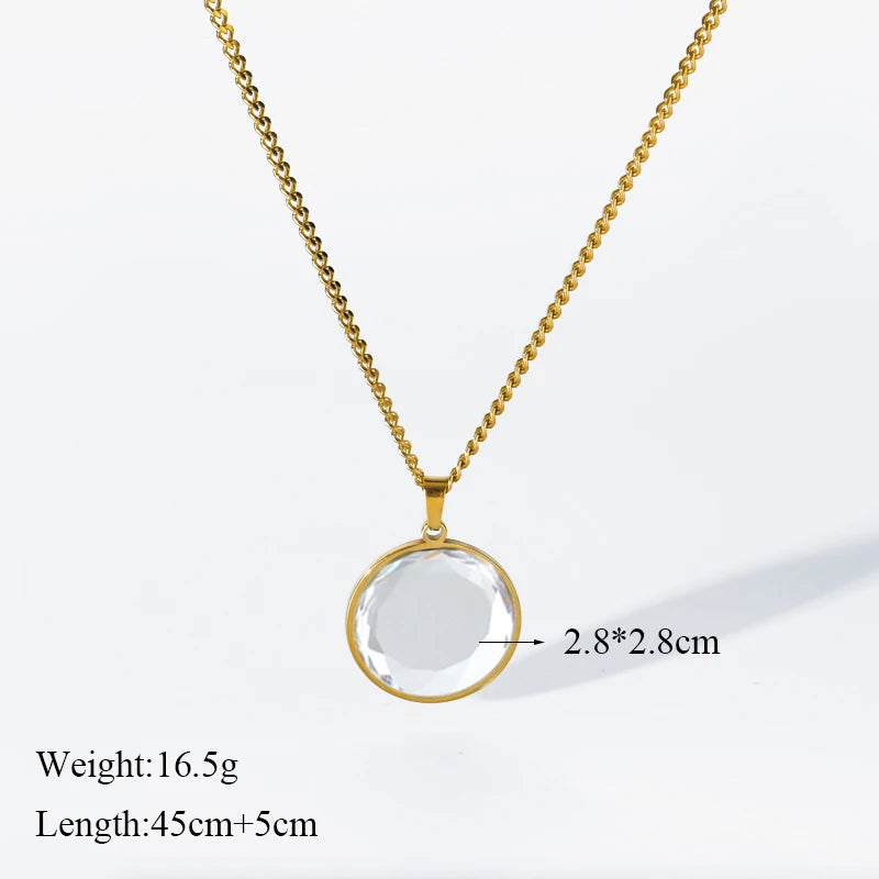 Eilieck 316L Stainless Steel Round Colored Crystal Pendant Necklace For Women'S New Trend Choker Clavicle Chain Jewelry