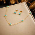 Dieyuro 316L Stainless Steel Turquoise Simplicity Necklace Earrings For Women'S 2024 New Fashion Jewelry Set Gifts