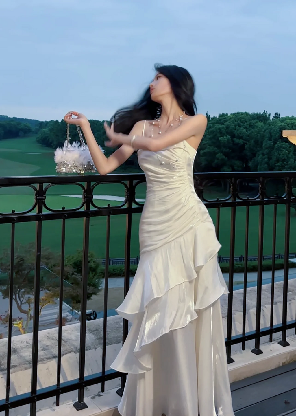 Women's Ruffles Elegant Romantic Spaghetti Straps Dresses Prom Gown Princess Graduation Party Sling DressFestival Formal Clothes