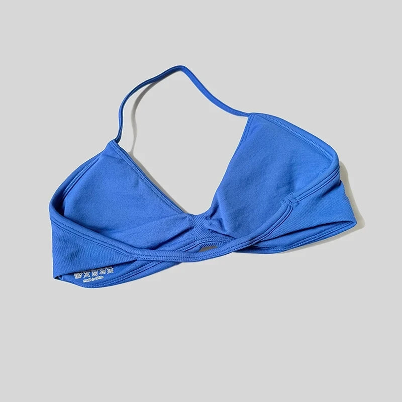 Seamless Sexy Open Back Gym Yoga Crop Top Women Halter Sports Bra Push Up Strappy Padded Workout Tank Tops