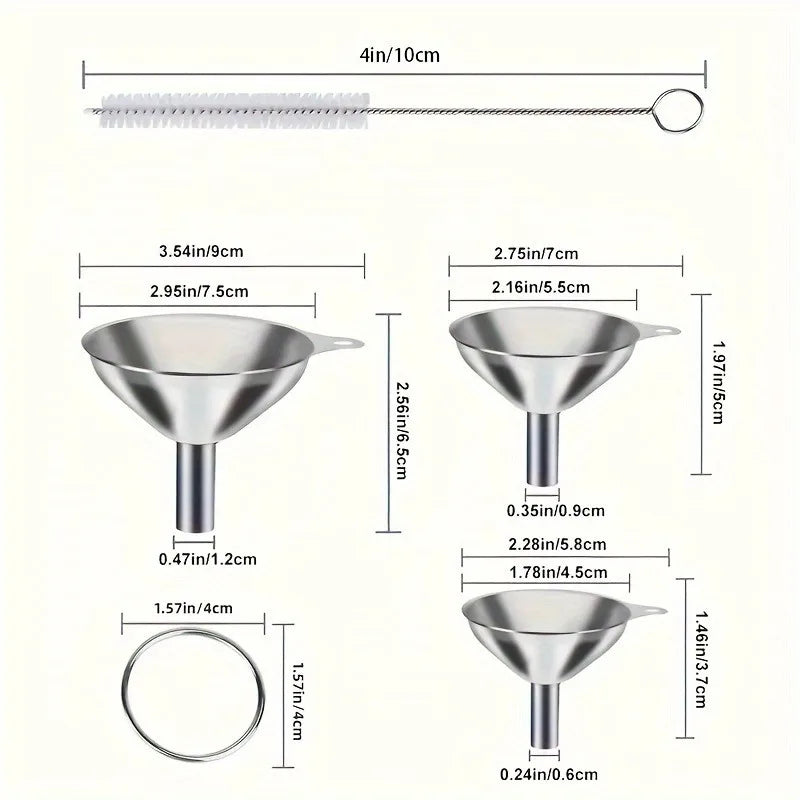 Juego de 3 embudos de cocina de acero inoxidable, embudos pequeños, embudo de boca ancha para tarros, embudo de silicona de grado alimenticio, accesorios de cocina