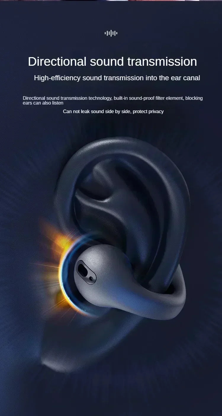 TWS Bluetooth Headset 5.3 Wireless Air Conduction Headphones Clip Ear Music Noise Canceling HD Call Sports Gaming Earphone