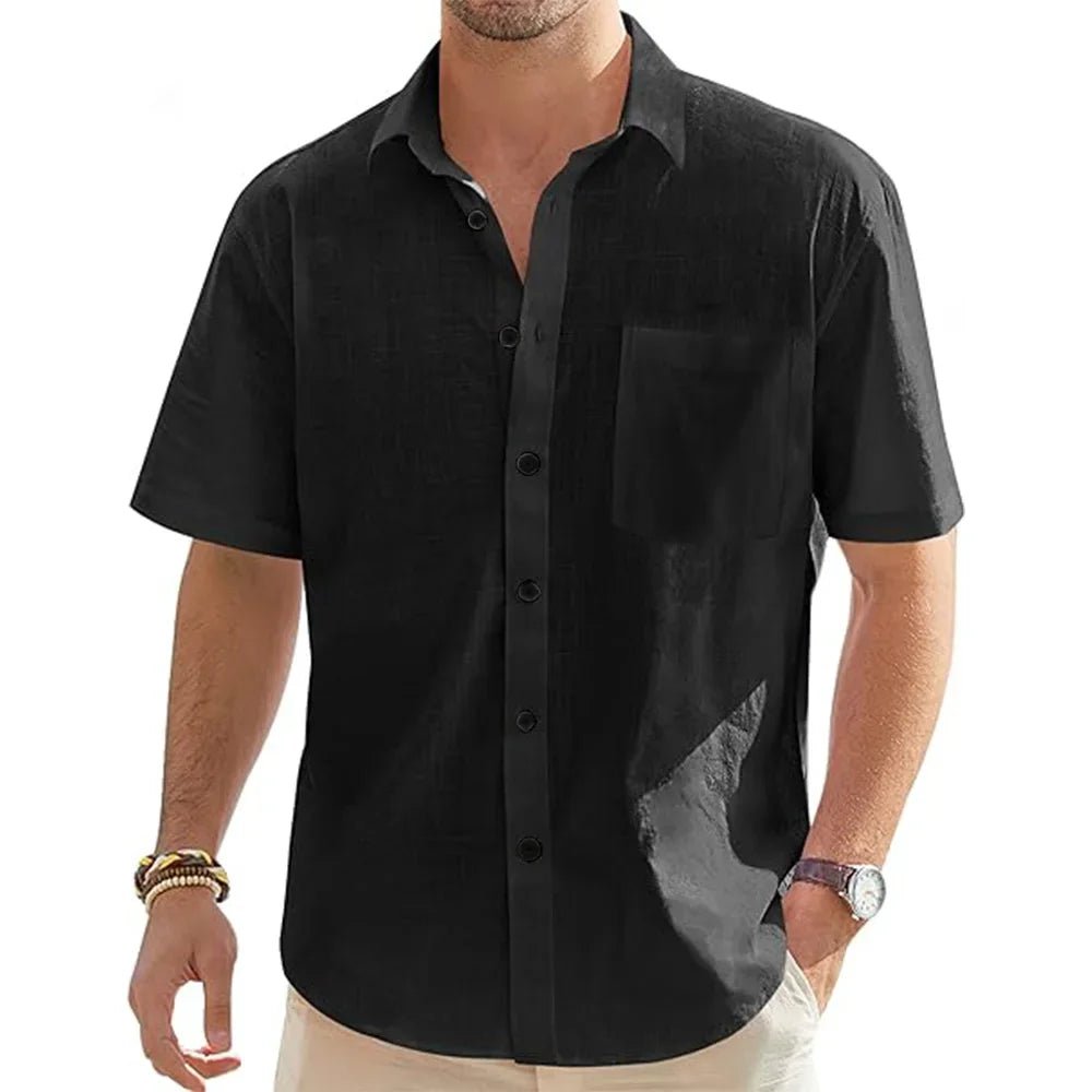 King Billion Men's Cotton Linen Casual Short Sleeve Shirt with Pocket