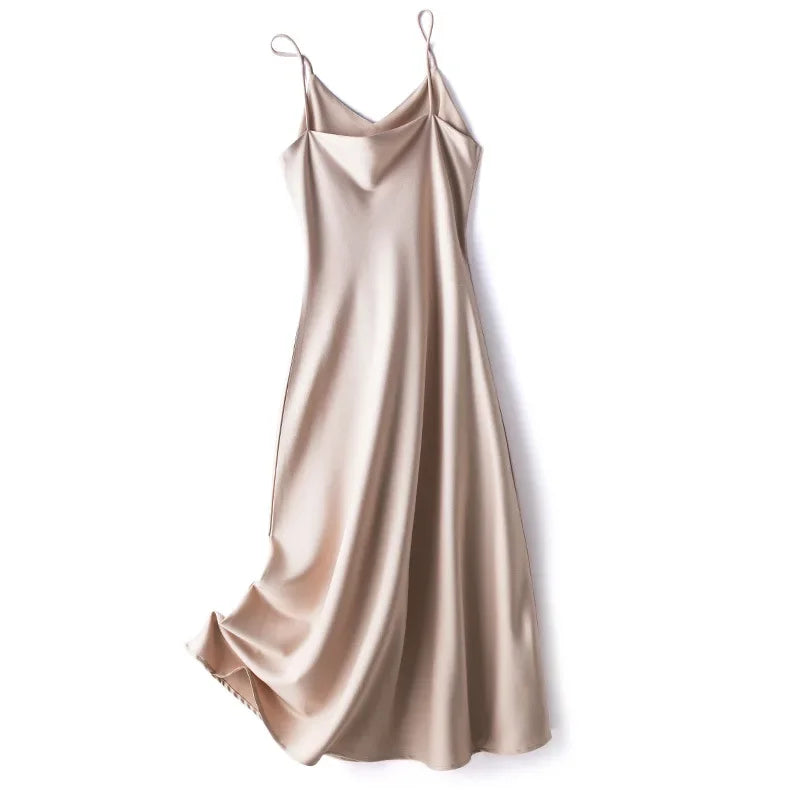 Silk Satin Wrap Dress Women's Base Fashion Spring Summer Beach Holiday Long Dress V-neck Sleeveless Empire Waist Ankle-length
