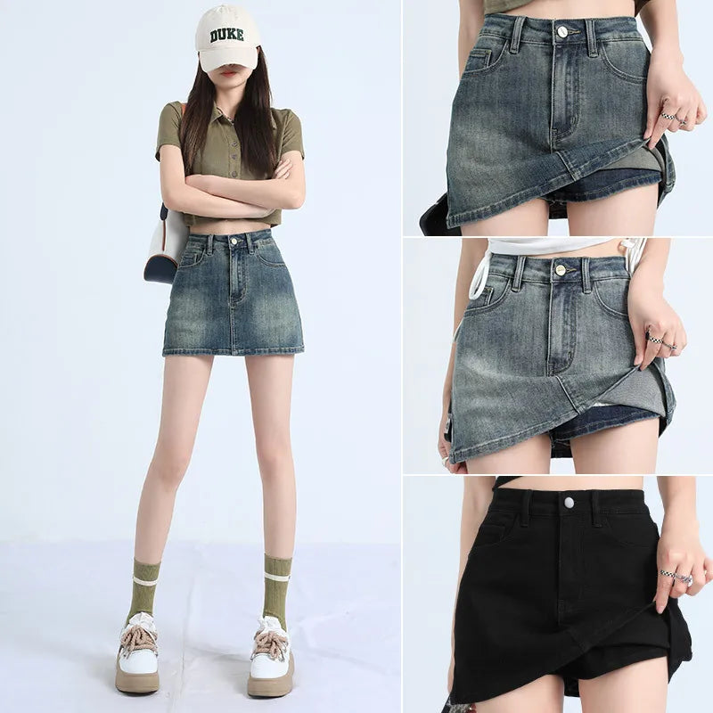 New Adult Thin Denim Skirt College Student High-waist Bodycon Shorts Women's Sexy Denim Skirt Girl's A-line Skirt Women's Shorts