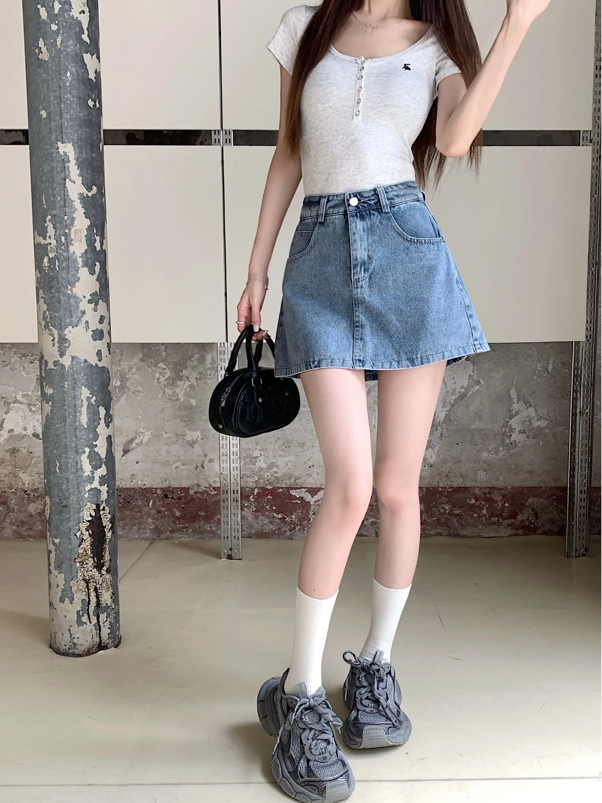 Elegant American Style High Waist A-Line Denim  Skirt Women's Fashionable Slimming Short Skirt Pants Skirt