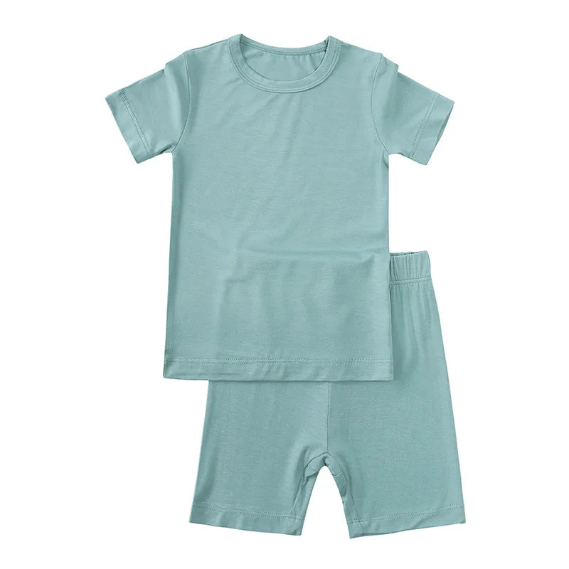 2-Pcs Summer Children's Bamboo Fiber Short-sleeved Shorts Suit Boy Casual Breathable Top Baby Girl Pink Sweet Soft Home Clothes