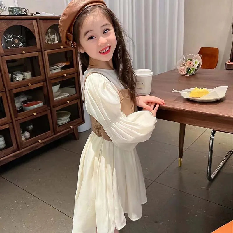 Girls Retro PU Leather Vest Dress Set