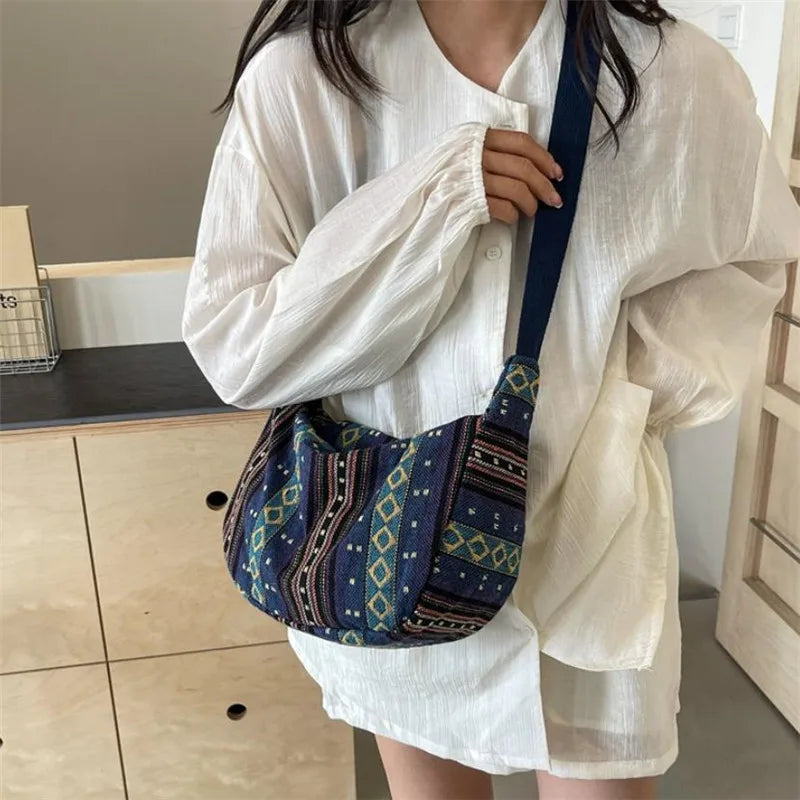Crossbody Bags Tribal Style Shoulder Bag, Foldable Crossbody Striped Pattern, Flag Theme Hand Washable Edge Painted Lining