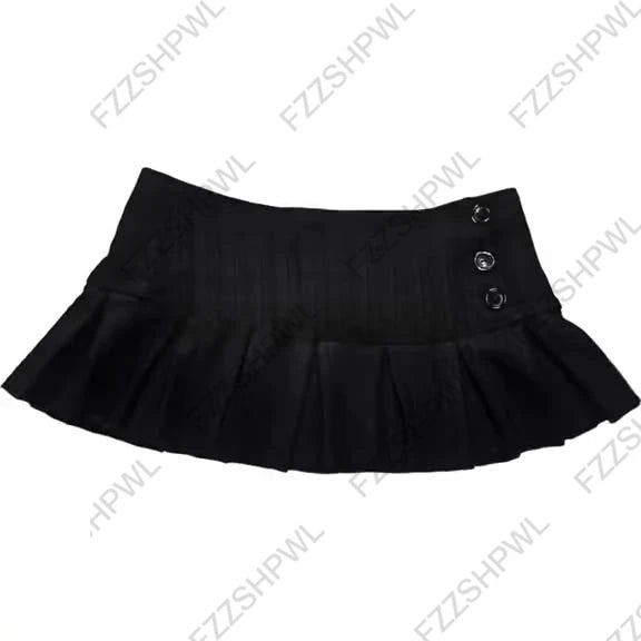 Gothic punk Low waist pleated Mini skirt women black ruffle metal buckle streetwear summer Aesthetic hotsweet Woman's Clothing