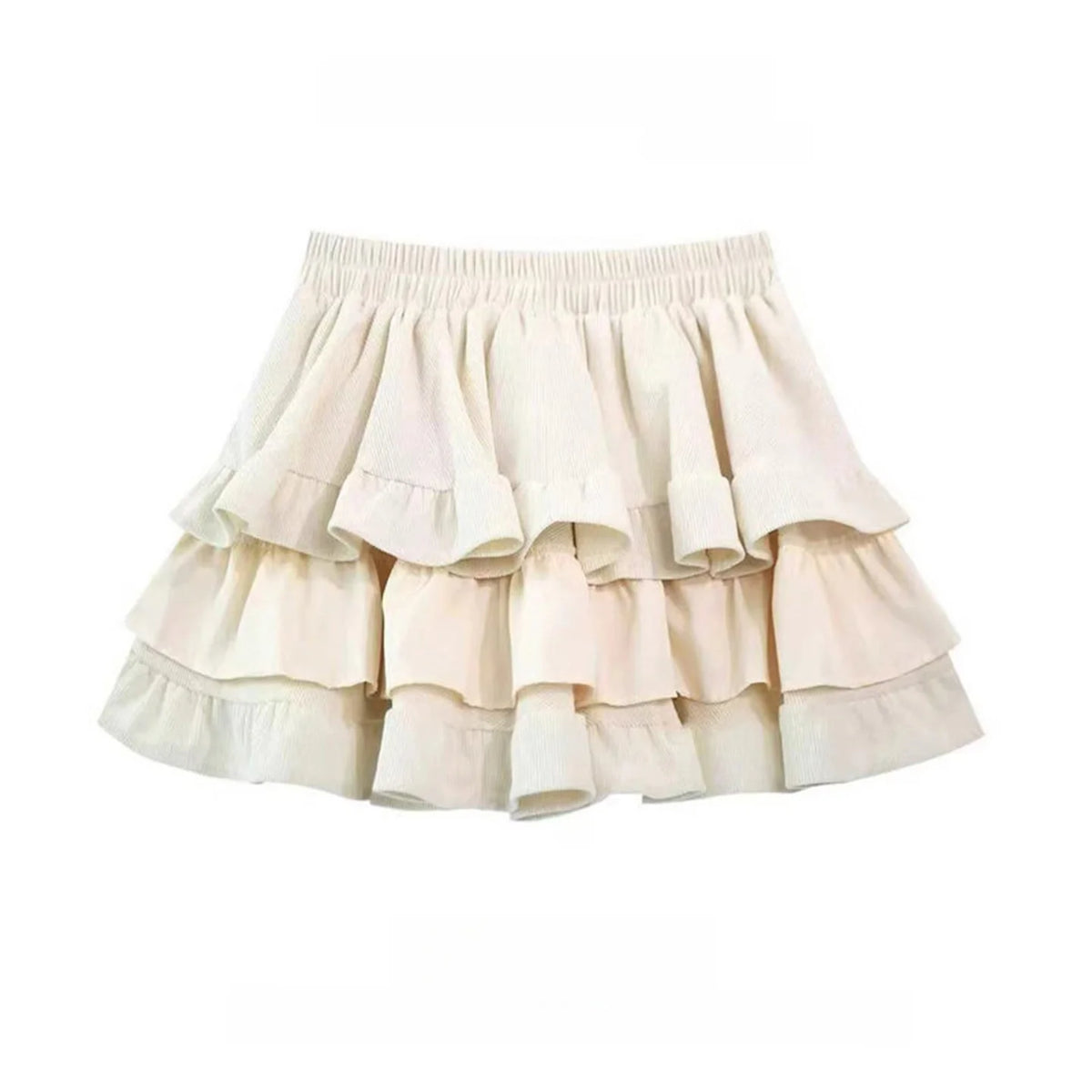 Ballet Style Corduroy Puffy Skirt - Light Beige High Waist Short