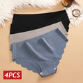 Ice Silk Seamless Panties 4Pcs/Set Women'S'S Briefs Solid Color Elastic Underwear Female Ultra Thin No Trace Wavy Side Panties