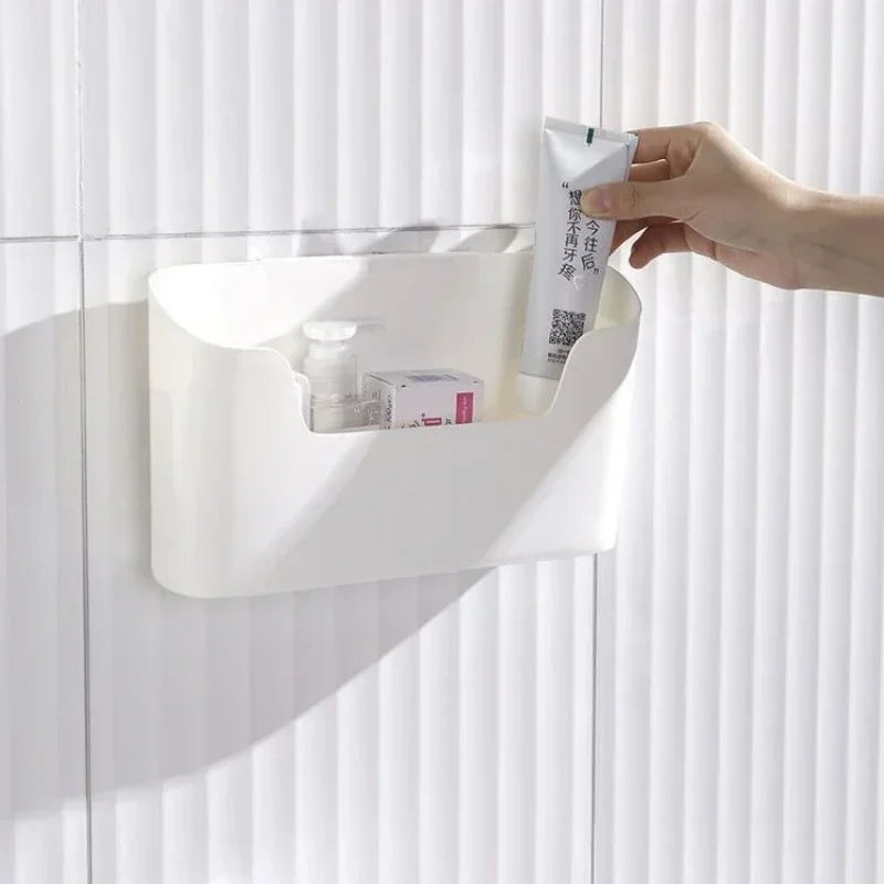 Estante adhesivo de almacenamiento montado en la pared de la cocina, caja de almacenamiento multifuncional para puerta de gabinete, estante de cajón debajo del fregadero, organizador de baño